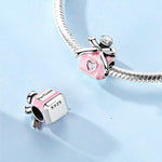Pink Enamel Perfume Bottle with Bow & Heart Charm