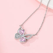 Pink Heart Butterfly Necklace