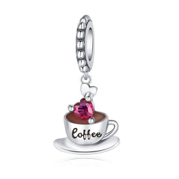 Pink Heart Coffee Cup Love Dangle Charm