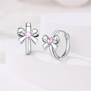 Pink Heart Gemstone Bow Hoop Earrings
