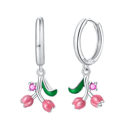 Pink Lily of the Valley Dangle Hoop Earrings