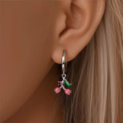 Pink Lily of the Valley Dangle Hoop Earrings