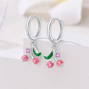 Pink Lily of the Valley Dangle Hoop Earrings