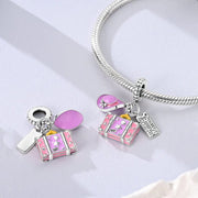 Pink Luggage, Hat & Ticket Triple Dangle Charm