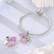 Pink Luggage, Hat & Ticket Triple Dangle Charm
