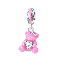 Pink Teddy Bear & Heart Dangle Charm