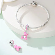 Pink Teddy Bear & Heart Dangle Charm
