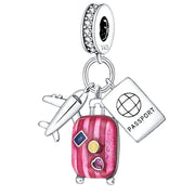 Plane, Passport and Pink Suitcase Triple Dangle Charm