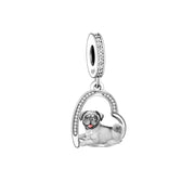 Pug Love Heart Charm