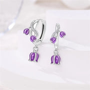 Purple Bellflower Dangle Hoop Earrings