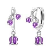 Purple Bellflower Dangle Hoop Earrings