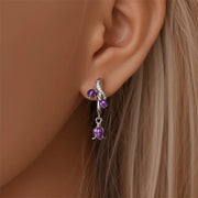 Purple Bellflower Dangle Hoop Earrings