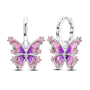 Purple Blossom Butterfly Hoop Earrings