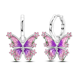 Purple Blossom Butterfly Hoop Earrings
