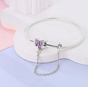 Purple Butterfly Charm Bracelet with Safety Chain