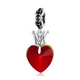 Queen of Hearts Red Crystal and Crown Dangle Charm
