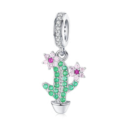 Radiant Cactus & Pink Flower Dangle Charm