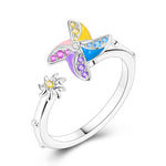 Rainbow Pinwheel Open-Band Ring with Sparkling Stones