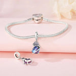 Romantic Universe Theme Stars Murano Glass Purple Heart Dangle Charm
