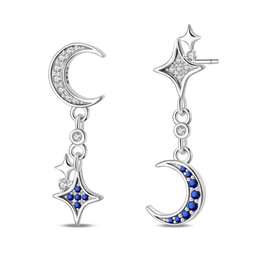 Silver Moon & Star Dangle Earrings