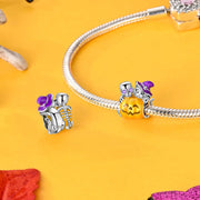 Skeleton & Witch Cat on Pumpkin Charm