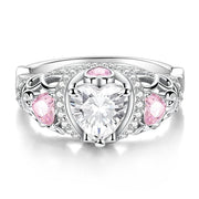 Sparkling Crown Ring with Pink and Clear Heart-Shaped Stones