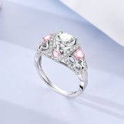 Sparkling Crown Ring with Pink and Clear Heart-Shaped Stones