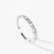 Square Design Sterling Silver Band Ring with Clear Crystals