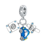 Travel Brochure Car and Stop Sign Triple Dangle Charm