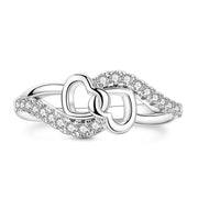 Two Intertwined Hearts Crystal Ring