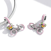 Pink Bicycle with Flower Basket Dangle Charm