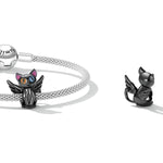 Winged Black Cat with Colorful Eyes Charm